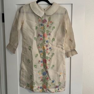 60s/70s Long Sleeve Floral Embroidered Mini Dress